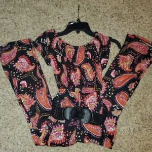 Pinc paisley romper pant belt NWT 14/16
